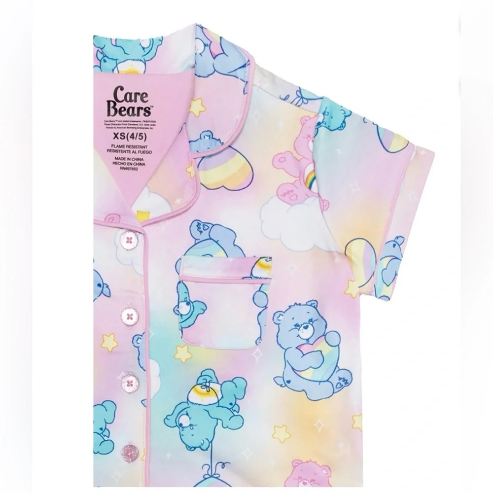 NWT Care Bears Girls Pajama Set Size‎ M 7/8 Rainbow Hearts 2 Piece Sleepwear